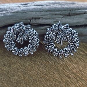 Elegant Silver Wreath Bow Earrings
